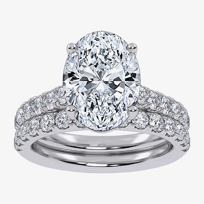 Signature By Modern Bride (G-H / Si1-Si2) Womens 4 CT. T.W. Lab Grown White Diamond 14K Gold Oval Side Stone Bridal Set