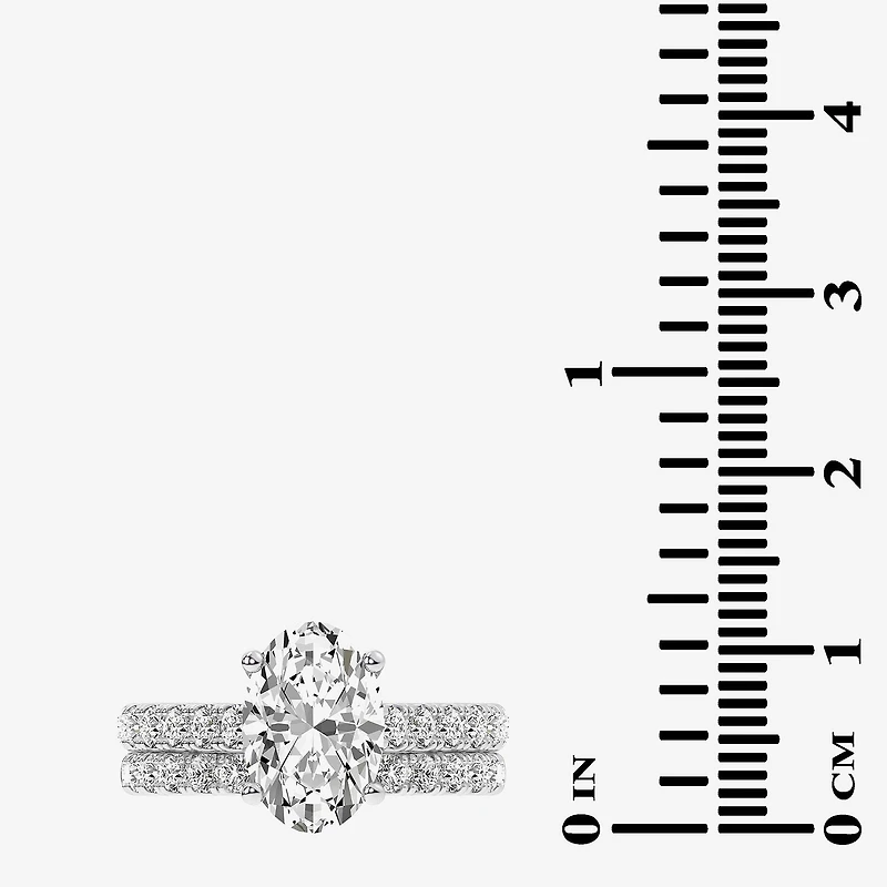 Signature By Modern Bride (G-H / Si1-Si2) Womens 4 CT. T.W. Lab Grown White Diamond 14K Gold Oval Side Stone Bridal Set
