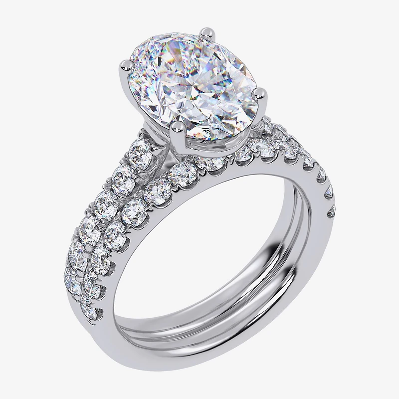 Signature By Modern Bride (G-H / Si1-Si2) Womens 4 CT. T.W. Lab Grown White Diamond 14K Gold Oval Side Stone Bridal Set