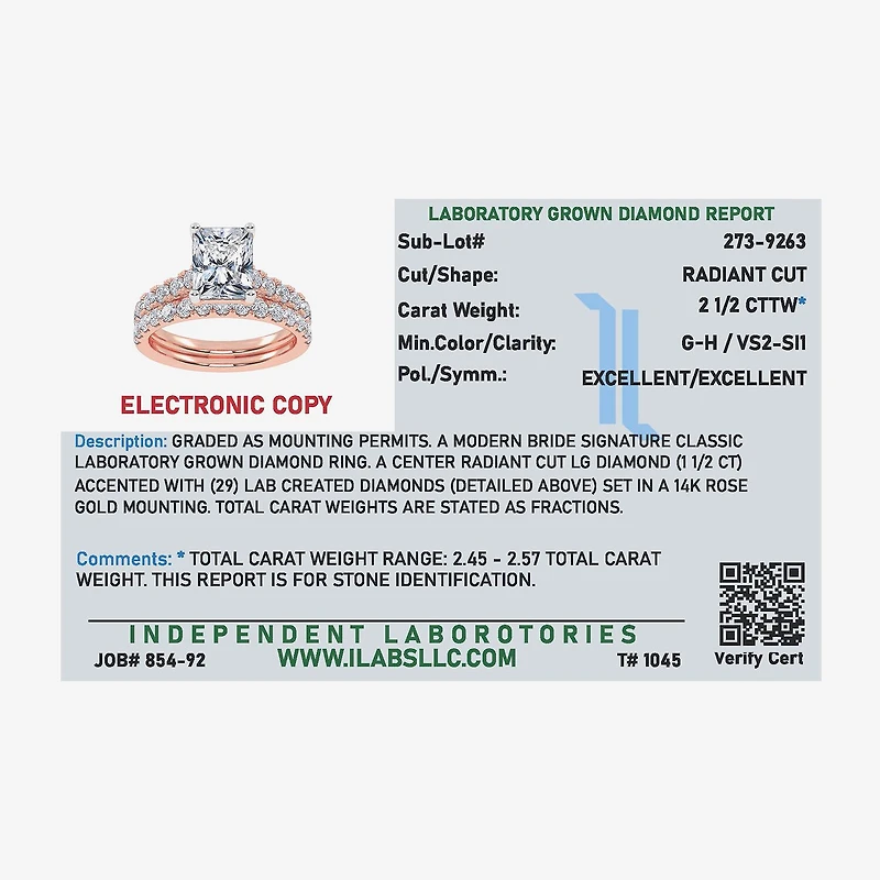 (G-H / Vs2-Si1) Womens 2 1/2 CT. T.W. Lab Grown White Diamond 14K Gold Side Stone Bridal Set