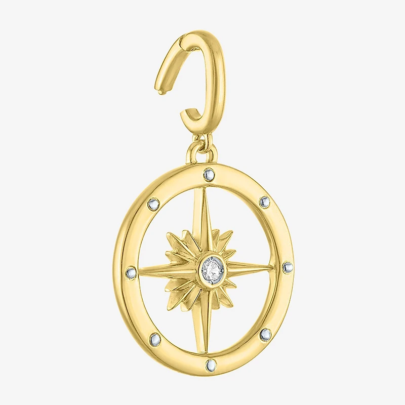 Charmed by Diamond Addiction Accent Compass (G-H / Si2- I1) White 14K Gold Over Silver Charm