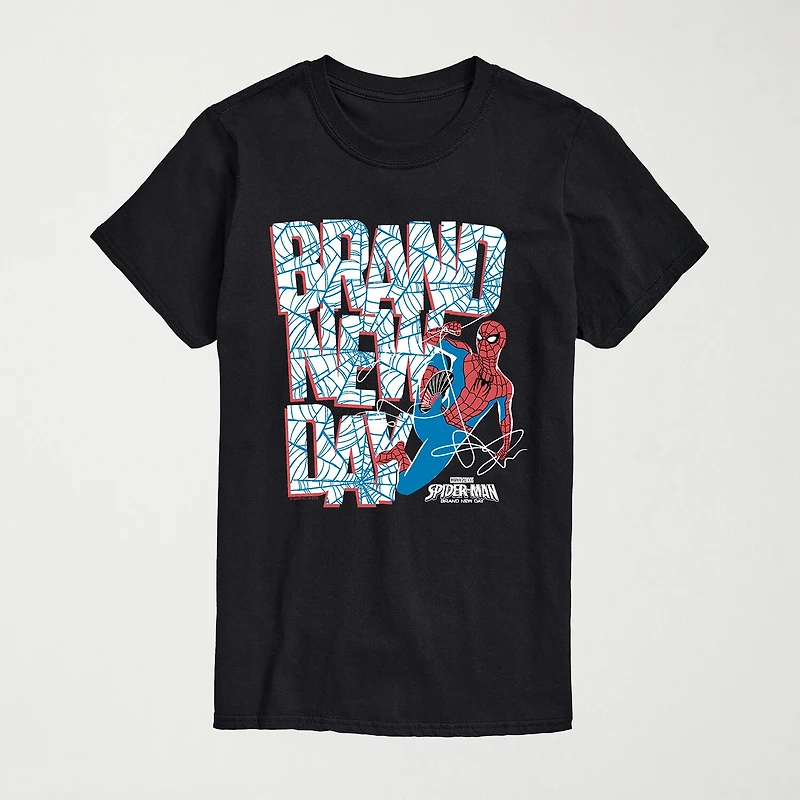 Brand New Day Web Mens Crew Neck Short Sleeve Regular Fit Spiderman Graphic T-Shirt