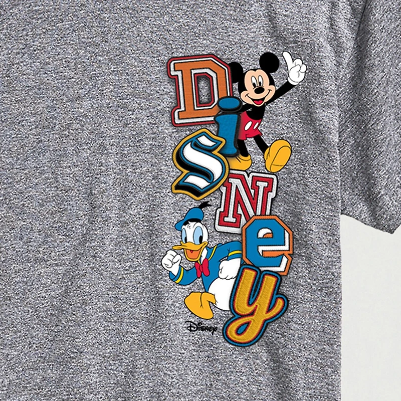 Faux Patch Mens Crew Neck Short Sleeve Regular Fit Mickey and Friends Graphic T-Shirt