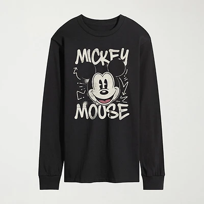 Graffiti Vintage Faded Mens Crew Neck Long Sleeve Regular Fit Mickey Mouse Graphic T-Shirt