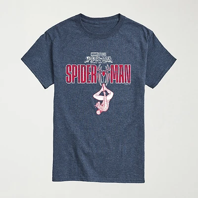 Brand New Day Hanging From Logo Mens Crew Neck Short Sleeve Regular Fit Spiderman Graphic T-Shirt