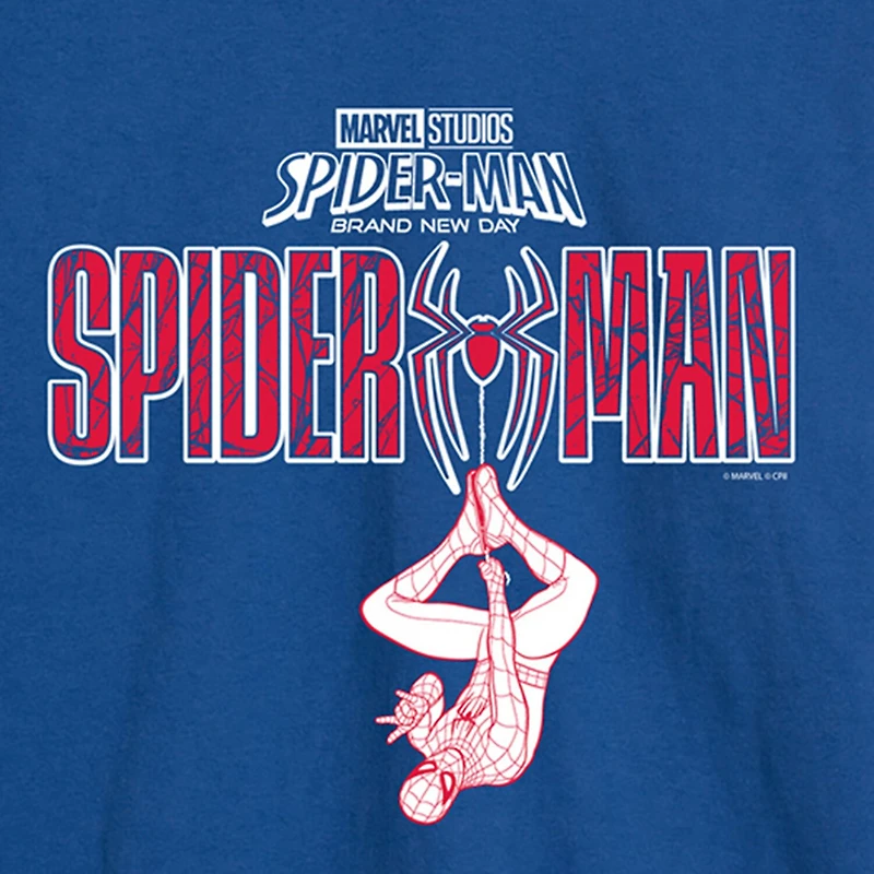 Brand New Day Hanging From Logo Mens Crew Neck Long Sleeve Regular Fit Spiderman Graphic T-Shirt