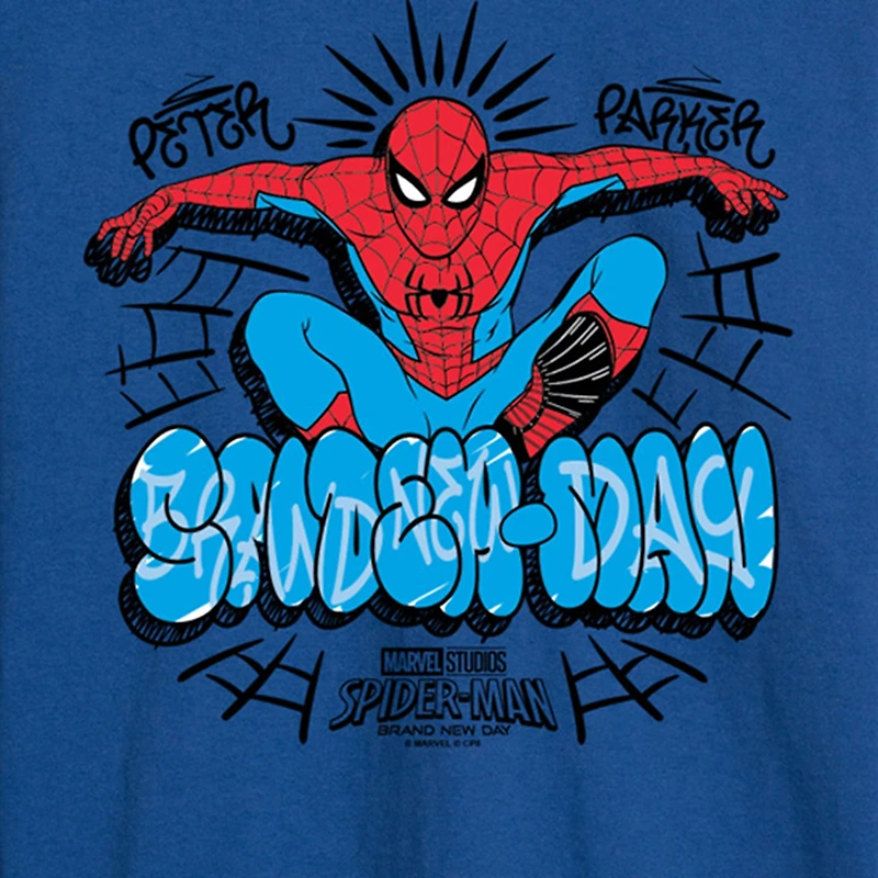 Brand New Day Peter Parker Mens Crew Neck Long Sleeve Regular Fit Spiderman Graphic T-Shirt