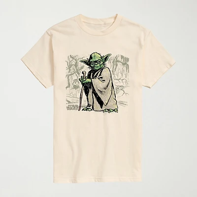 Yoda Sketch Mens Crew Neck Short Sleeve Regular Fit Star Wars Graphic T-Shirt