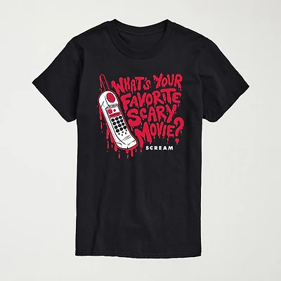 Scream Favorite Scary Movie Mens Crew Neck Short Sleeve Regular Fit Graphic T-Shirt