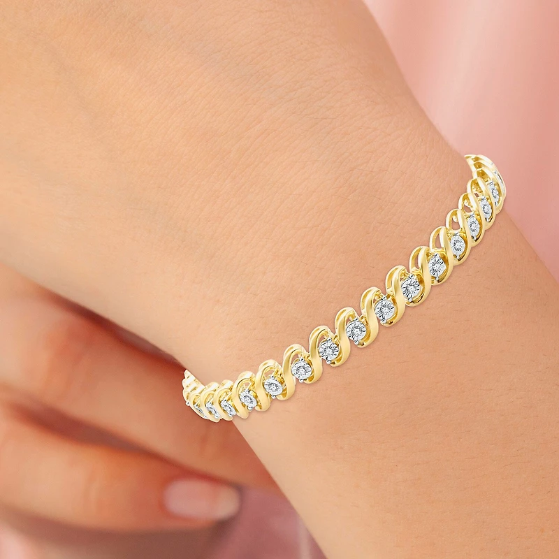 (F / Si1-Si2) Womens 1/2 CT. T.W. Lab Grown White Diamond 14K Gold Over Brass 7.5 Inch Tennis Bracelet