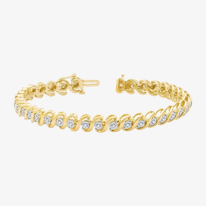 (F / Si1-Si2) Womens 1/2 CT. T.W. Lab Grown White Diamond 14K Gold Over Brass 7.5 Inch Tennis Bracelet