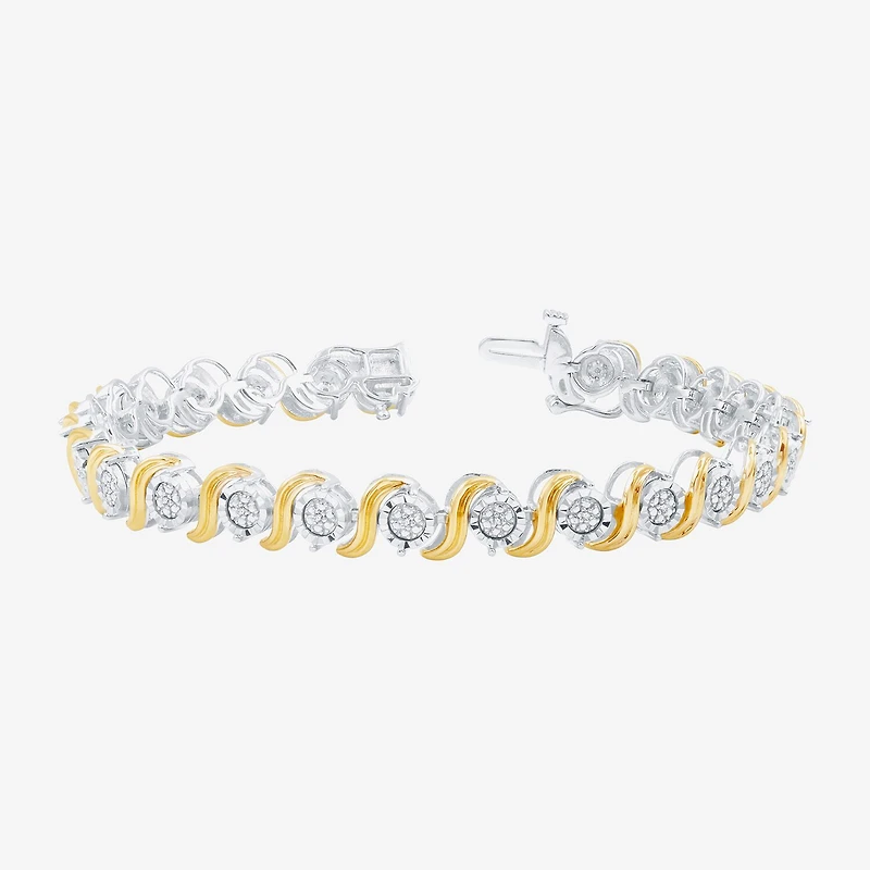 F / Si1-Si2) Womens 1/10 CT. T.W. Lab Grown White Diamond Pure Silver Over Brass 7.5 Inch Tennis Bracelet