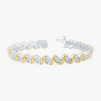 F / Si1-Si2) Womens 1/10 CT. T.W. Lab Grown White Diamond Pure Silver Over Brass 7.5 Inch Tennis Bracelet