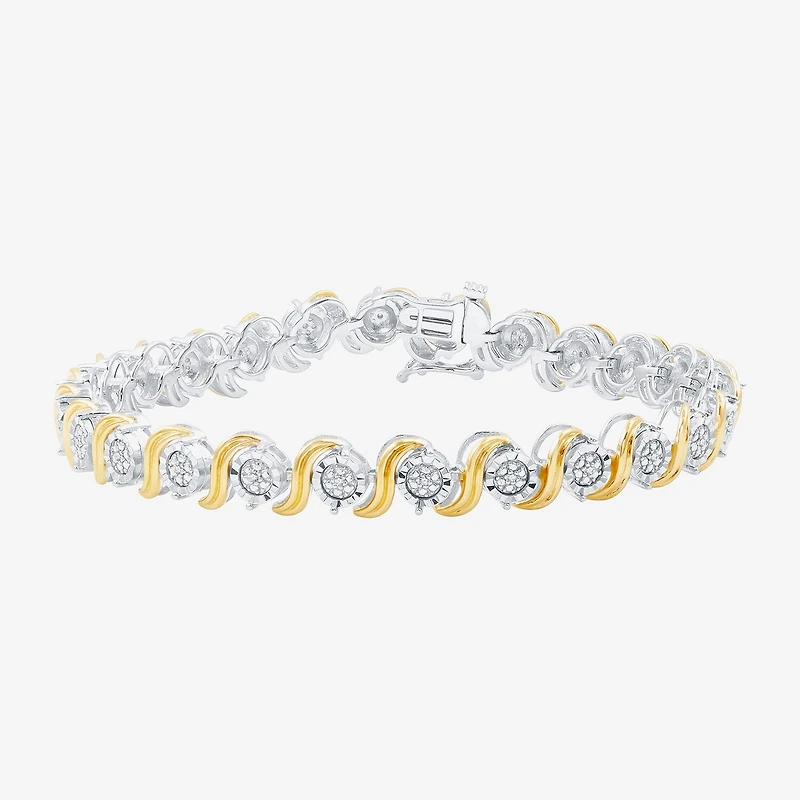 F / Si1-Si2) Womens 1/10 CT. T.W. Lab Grown White Diamond Pure Silver Over Brass 7.5 Inch Tennis Bracelet