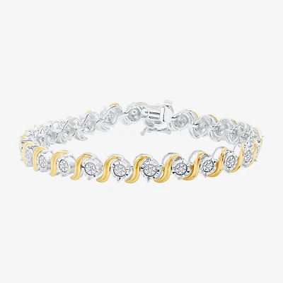 F / Si1-Si2) Womens 1/10 CT. T.W. Lab Grown White Diamond Pure Silver Over Brass 7.5 Inch Tennis Bracelet