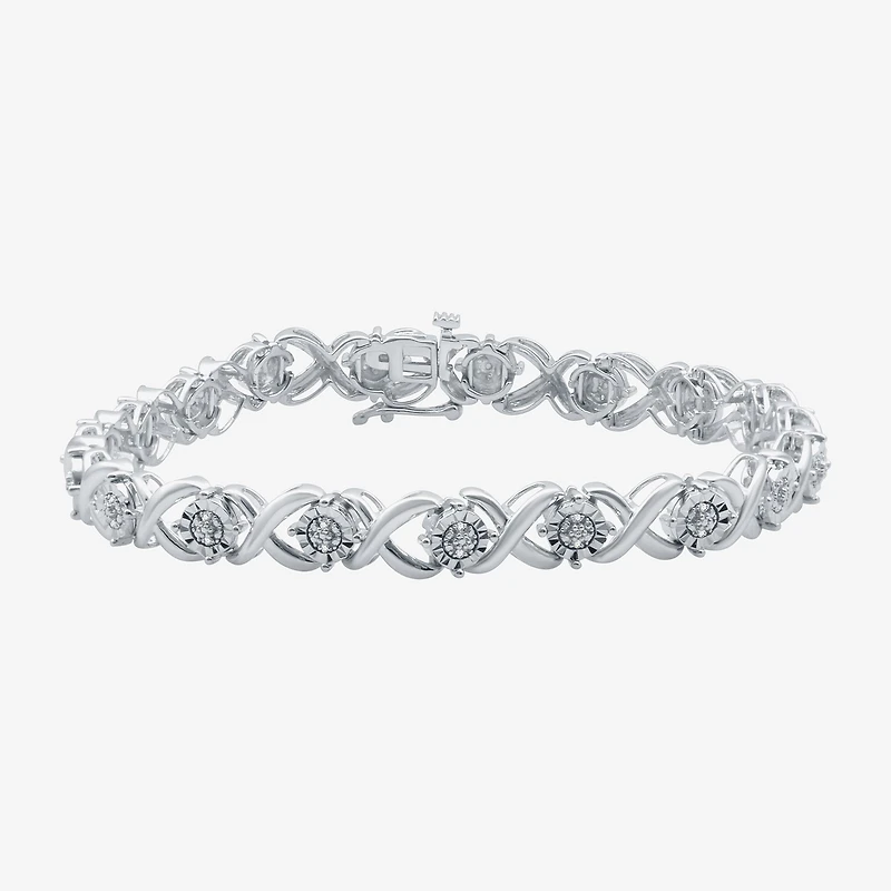 F / Si1-Si2) Womens 1/10 CT. T.W. Lab Grown White Diamond Pure Silver Over Brass 7.5 Inch Tennis Bracelet