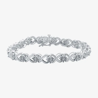 F / Si1-Si2) Womens 1/10 CT. T.W. Lab Grown White Diamond Pure Silver Over Brass 7.5 Inch Tennis Bracelet