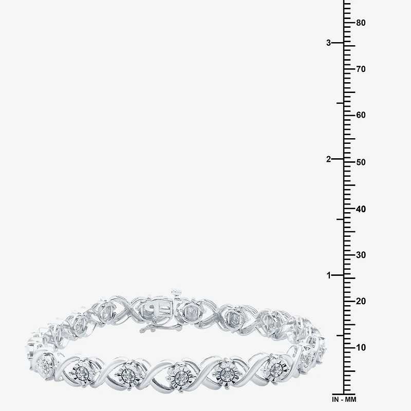 F / Si1-Si2) Womens 1/10 CT. T.W. Lab Grown White Diamond Pure Silver Over Brass 7.5 Inch Tennis Bracelet