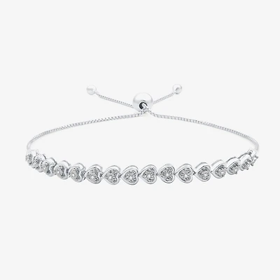 (F / Si1-Si2) Womens 1/10 CT. T.W. Lab Grown White Diamond Heart Bolo Bracelet
