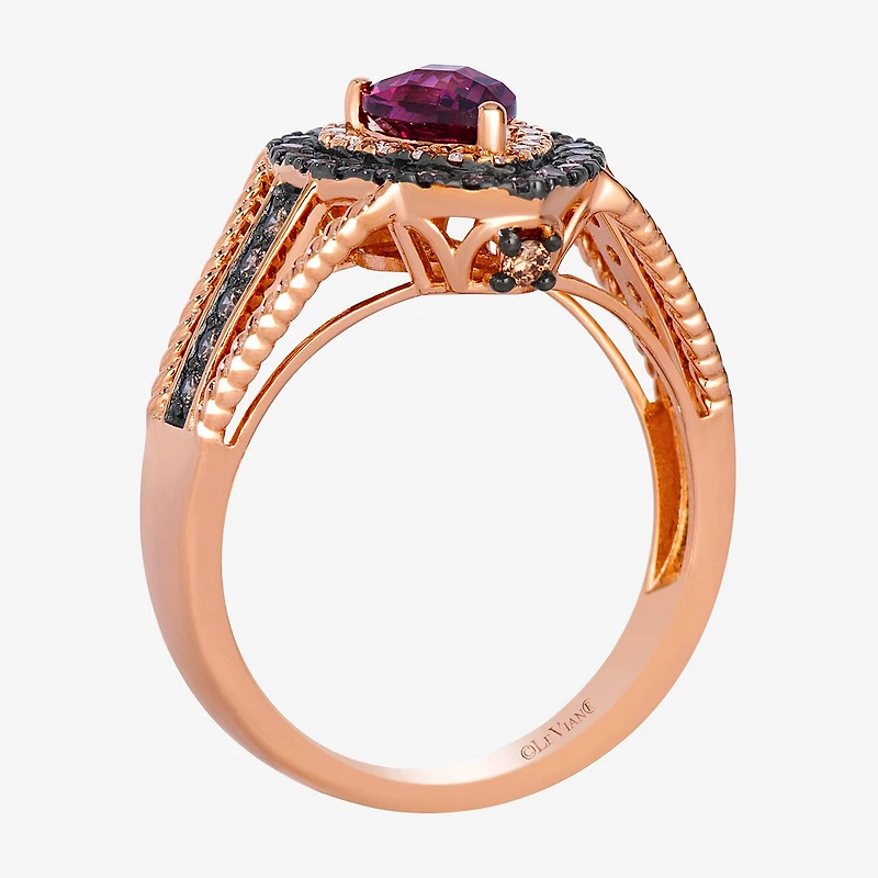 Le Vian Grand Sample Sale Le Vian Grand Sample Sale (I1 / Champagne) Womens 1/2 CT. Genuine Red Rhodolite 14K Gold Pear Halo Side Stone Cocktail Ring