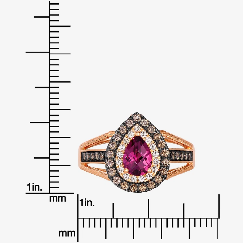 Le Vian Grand Sample Sale Le Vian Grand Sample Sale (I1 / Champagne) Womens 1/2 CT. Genuine Red Rhodolite 14K Gold Pear Halo Side Stone Cocktail Ring