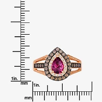 Le Vian Grand Sample Sale Le Vian Grand Sample Sale (I1 / Champagne) Womens 1/2 CT. Genuine Red Rhodolite 14K Gold Pear Halo Side Stone Cocktail Ring