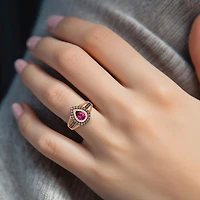 Le Vian Grand Sample Sale Le Vian Grand Sample Sale (I1 / Champagne) Womens 1/2 CT. Genuine Red Rhodolite 14K Gold Pear Halo Side Stone Cocktail Ring