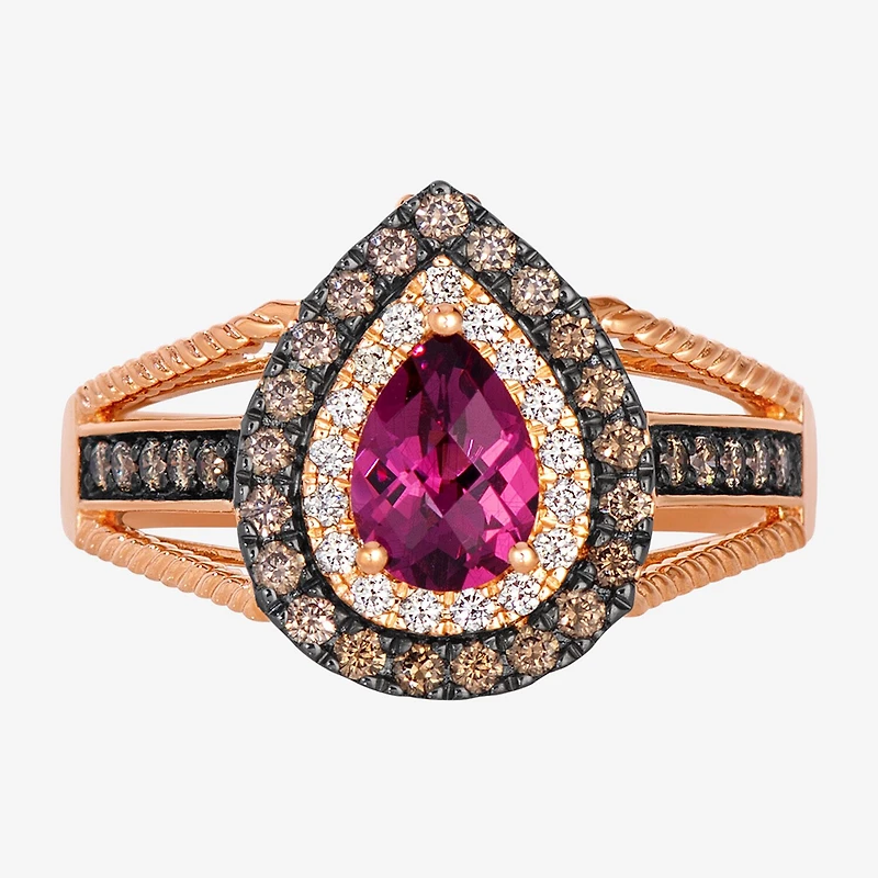 Le Vian Grand Sample Sale Le Vian Grand Sample Sale (I1 / Champagne) Womens 1/2 CT. Genuine Red Rhodolite 14K Gold Pear Halo Side Stone Cocktail Ring