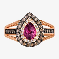Le Vian Grand Sample Sale Le Vian Grand Sample Sale (I1 / Champagne) Womens 1/2 CT. Genuine Red Rhodolite 14K Gold Pear Halo Side Stone Cocktail Ring