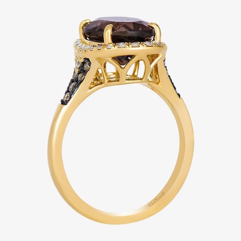 Le Vian Grand Sample Sale Le Vian Grand Sample Sale (I1 / Champagne) Womens 1/3 CT. Genuine Brown Quartz 14K Gold Oval Halo Side Stone Cocktail Ring