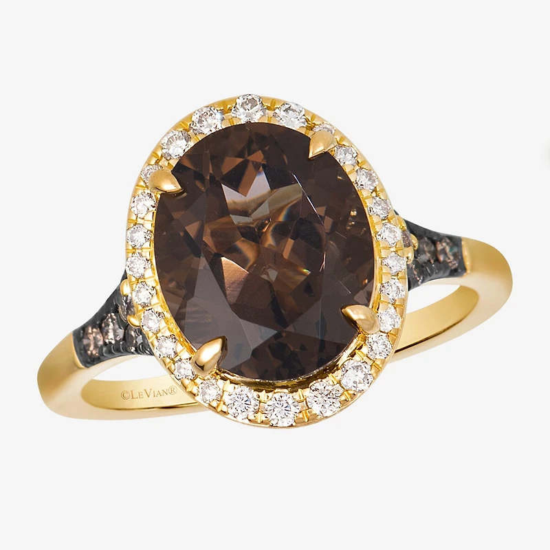 Le Vian Grand Sample Sale Le Vian Grand Sample Sale (I1 / Champagne) Womens 1/3 CT. Genuine Brown Quartz 14K Gold Oval Halo Side Stone Cocktail Ring