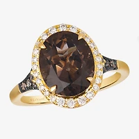Le Vian Grand Sample Sale Le Vian Grand Sample Sale (I1 / Champagne) Womens 1/3 CT. Genuine Brown Quartz 14K Gold Oval Halo Side Stone Cocktail Ring
