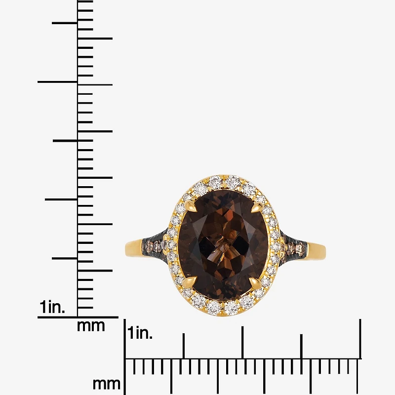 Le Vian Grand Sample Sale Le Vian Grand Sample Sale (I1 / Champagne) Womens 1/3 CT. Genuine Brown Quartz 14K Gold Oval Halo Side Stone Cocktail Ring
