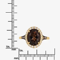 Le Vian Grand Sample Sale Le Vian Grand Sample Sale (I1 / Champagne) Womens 1/3 CT. Genuine Brown Quartz 14K Gold Oval Halo Side Stone Cocktail Ring