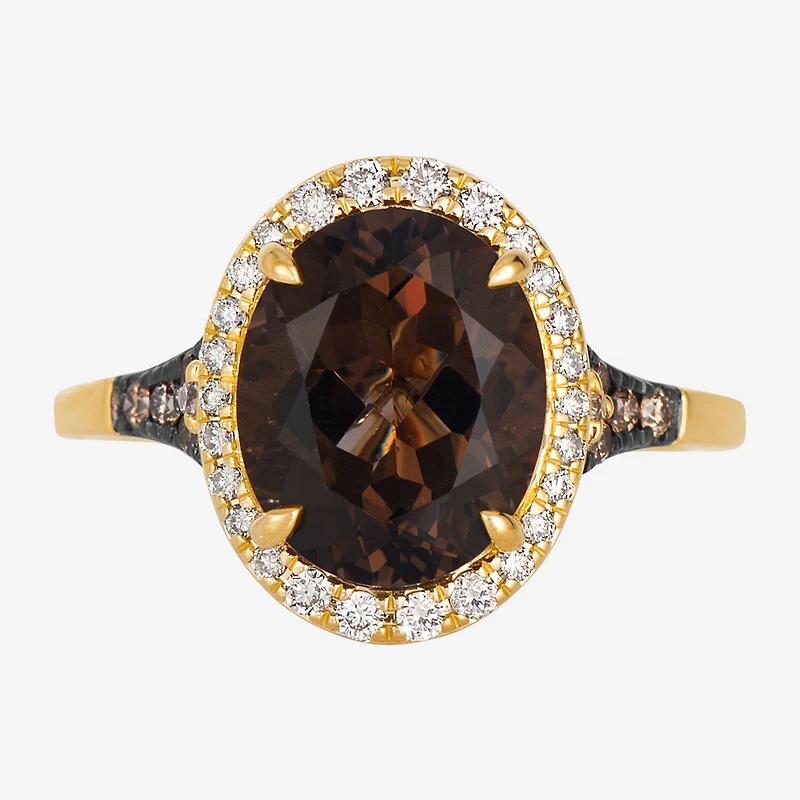 Le Vian Grand Sample Sale Le Vian Grand Sample Sale (I1 / Champagne) Womens 1/3 CT. Genuine Brown Quartz 14K Gold Oval Halo Side Stone Cocktail Ring