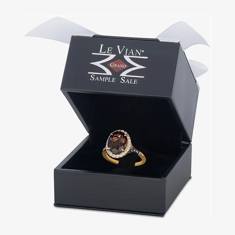 Le Vian Grand Sample Sale Le Vian Grand Sample Sale (I1 / Champagne) Womens 1/3 CT. Genuine Brown Quartz 14K Gold Oval Halo Side Stone Cocktail Ring