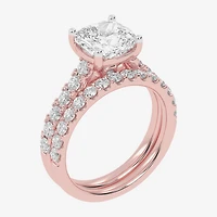 Signature By Modern Bride (G-H / Vs2-Si1) Womens 3 CT. T.W. Lab Grown White Diamond 14K Gold Cushion Side Stone Bridal Set
