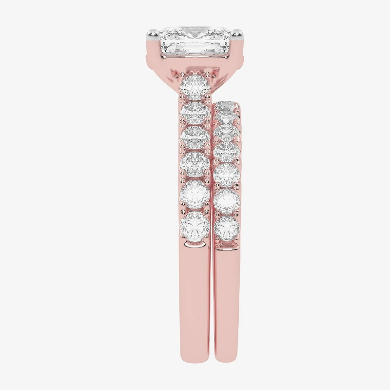 Signature By Modern Bride (G-H / Vs2-Si1) Womens 3 CT. T.W. Lab Grown White Diamond 14K Gold Cushion Side Stone Bridal Set