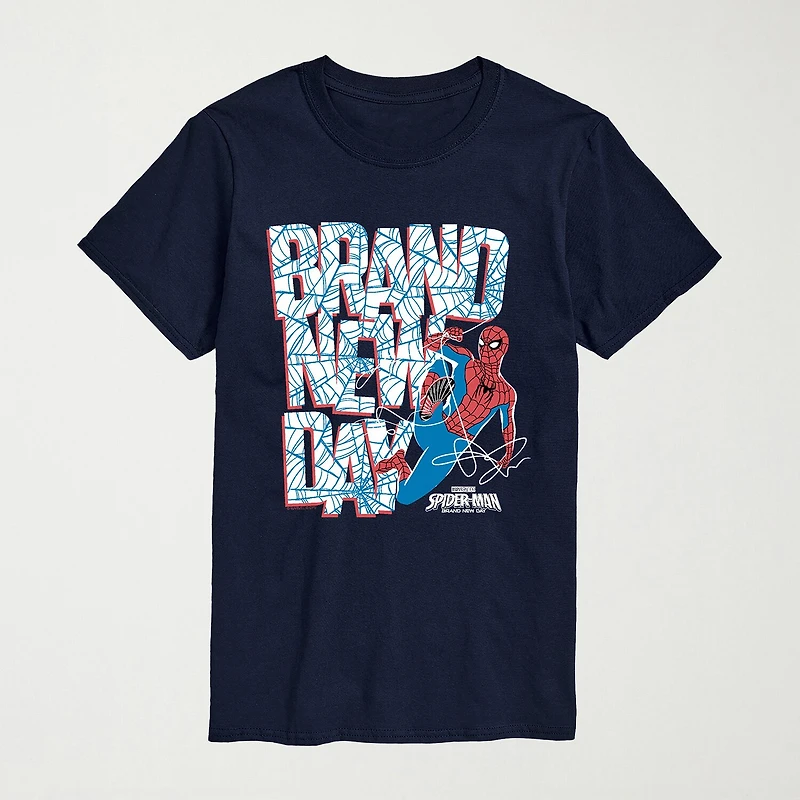 Brand New Day Web Mens Crew Neck Short Sleeve Regular Fit Spiderman Big and Tall Graphic T-Shirt