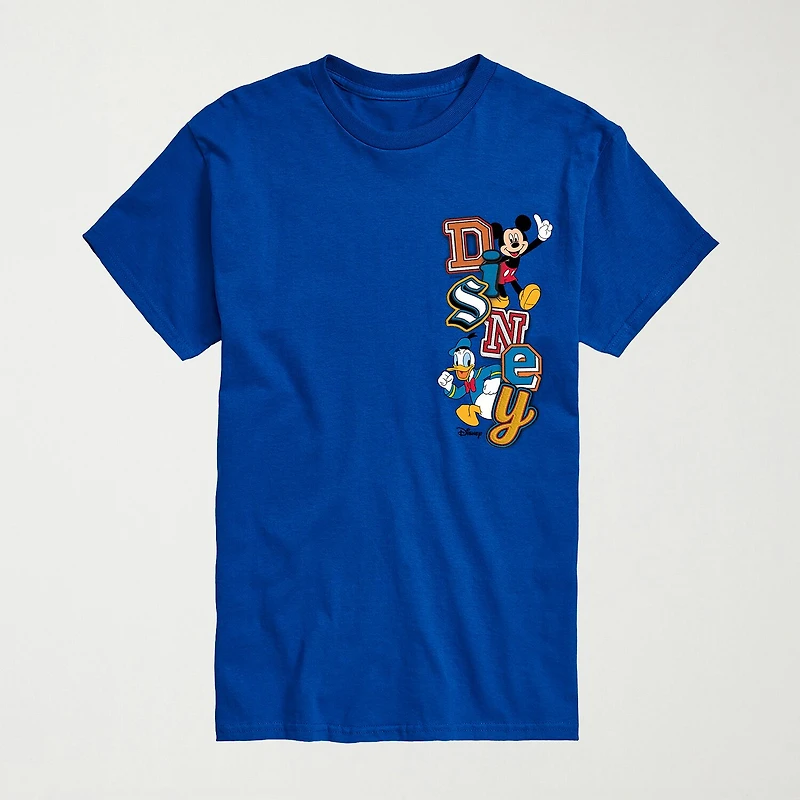 Faux Patch Logo Mens Crew Neck Short Sleeve Regular Fit Mickey and Friends Big Tall Graphic T-Shirt