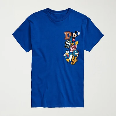 Faux Patch Logo Mens Crew Neck Short Sleeve Regular Fit Mickey and Friends Big Tall Graphic T-Shirt