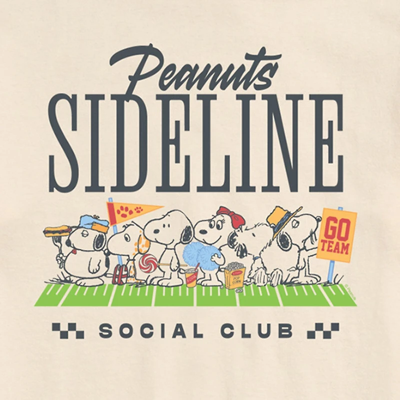 Sideline Social Club Sports Mens Crew Neck Short Sleeve Regular Fit Peanuts Big and Tall Graphic T-Shirt