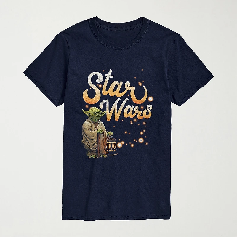 Yoda Retro Fireflys Mens Crew Neck Short Sleeve Regular Fit Star Wars Big and Tall Graphic T-Shirt
