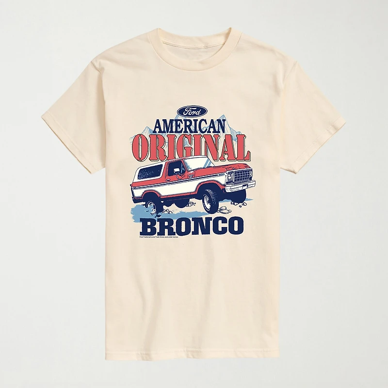 Ford American Original Bronco Mens Crew Neck Short Sleeve Regular Fit Big and Tall Graphic T-Shirt