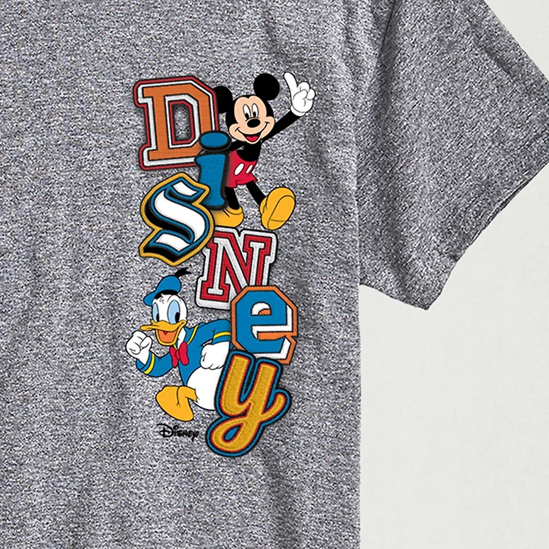 Disney Faux Patch Logo Mens Crew Neck Short Sleeve Regular Fit Mickey and Friends Big Tall Graphic T-Shirt