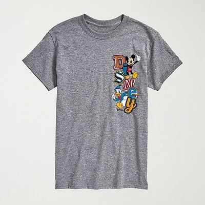 Disney Faux Patch Logo Mens Crew Neck Short Sleeve Regular Fit Mickey and Friends Big Tall Graphic T-Shirt