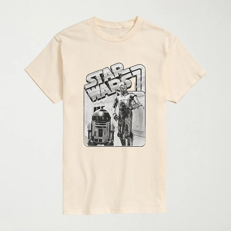 R2d2 and C-3po Mens Crew Neck Short Sleeve Regular Fit Star Wars Big Tall Graphic T-Shirt