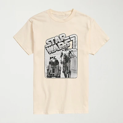 R2d2 and C-3po Mens Crew Neck Short Sleeve Regular Fit Star Wars Big Tall Graphic T-Shirt