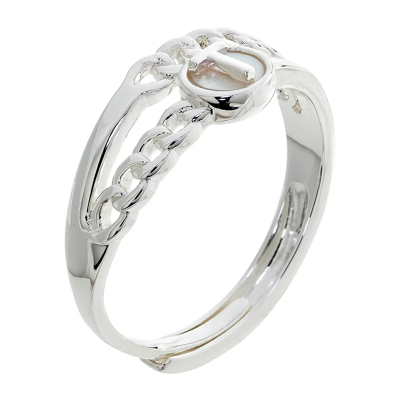 Sparkle Allure Initial Womens 3MM White Mother Of Pearl 14K Gold Over Brass Round Band