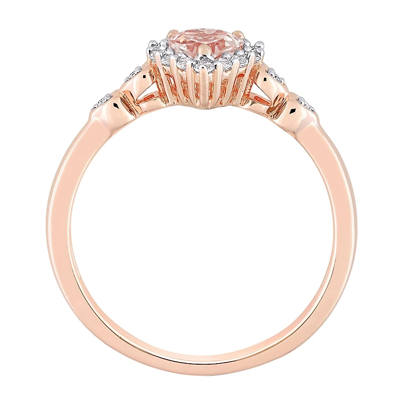 Womens Genuine Pink Morganite 18K Rose Gold Over Silver Heart Cocktail Ring